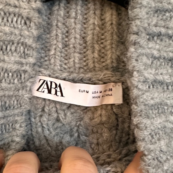 Zara Gray Cable Knit Turtleneck Sweater with Beaded Detail - Picture 2 of 7